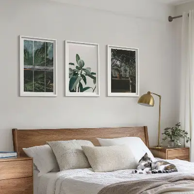 Three-piece wall art set green leaves on the window plant print
