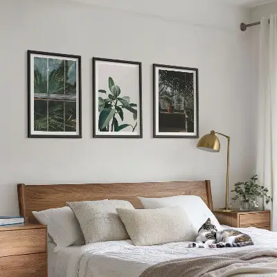 Three-piece wall art set green leaves on the window plant print