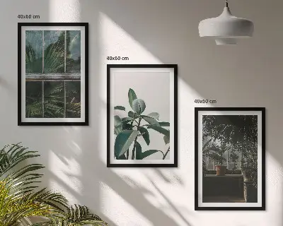 Three-piece wall art set green leaves on the window plant print