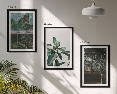 Three-piece wall art piece Green leaves on the window plant