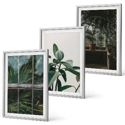 Three-piece wall art set green leaves on the window plant print