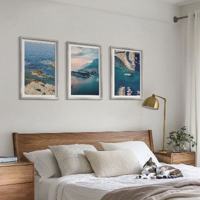 Set of 3 framed wall art pieces Sea views, cliffs, ports