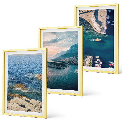 Set of 3 framed wall art pieces Sea views, cliffs, ports