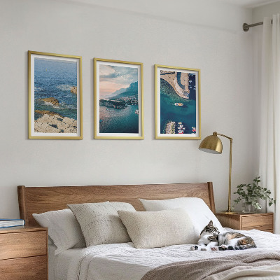 Set of 3 framed wall art pieces Sea views, cliffs, ports