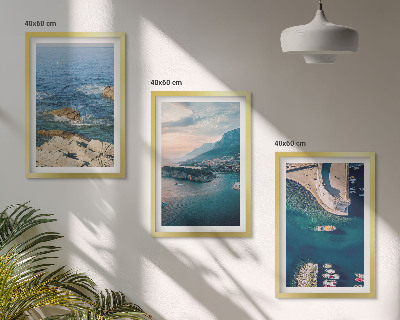 Set of 3 framed wall art pieces Sea views, cliffs, ports