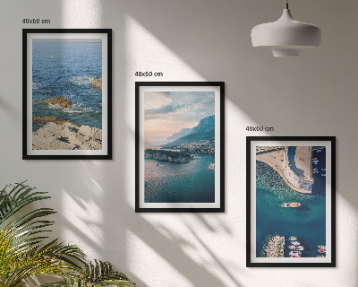 Set of 3 framed wall art pieces Sea views, cliffs, ports