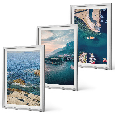 Set of 3 framed wall art pieces Sea views, cliffs, ports