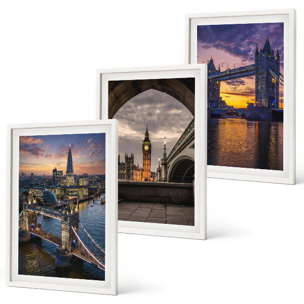 Three-piece wall art piece City bridges clock towers