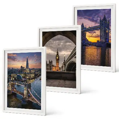 Three-piece city bridges and clock towers wall art set three-piece wall art set
