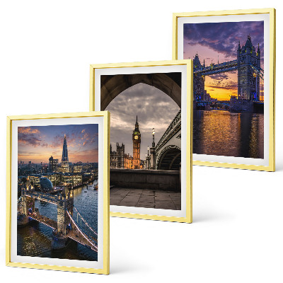 Three-piece wall art piece City bridges clock towers