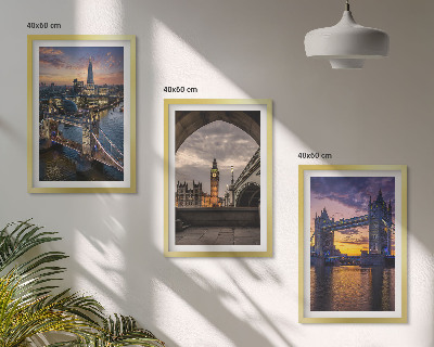 Three-piece wall art piece City bridges clock towers