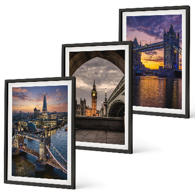 Three-piece wall art piece City bridges clock towers