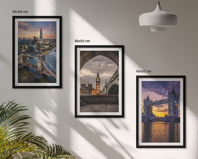 Three-piece wall art piece City bridges clock towers