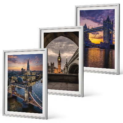 Three-piece wall art piece City bridges clock towers