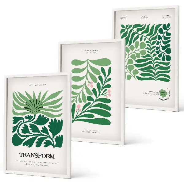 Green leaf shaped wall art set of 3 framed pieces