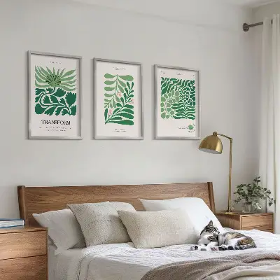 Green leaf shaped wall art set of 3 framed pieces