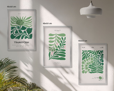 Set of 3 framed wall art pieces Green leaf plant shapes