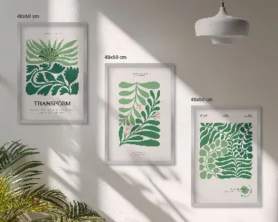 Green leaf shaped wall art set of 3 framed pieces