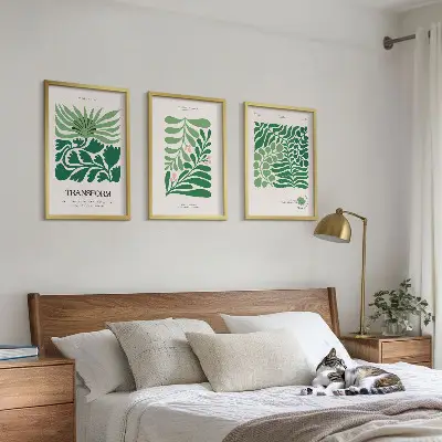 Green leaf shaped wall art set of 3 framed pieces