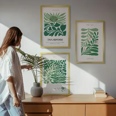 Green leaf shaped wall art set of 3 framed pieces