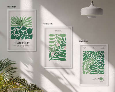 Set of 3 framed wall art pieces Green leaf plant shapes