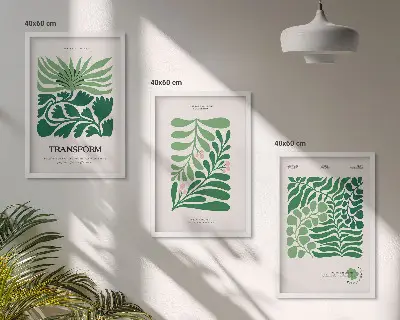 Green leaf shaped wall art set of 3 framed pieces