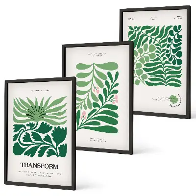 Green leaf shaped wall art set of 3 framed pieces
