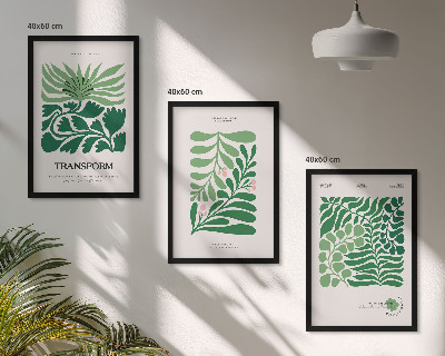 Set of 3 framed wall art pieces Green leaf plant shapes