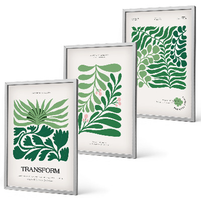 Set of 3 framed wall art pieces Green leaf plant shapes