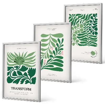 Green leaf shaped wall art set of 3 framed pieces