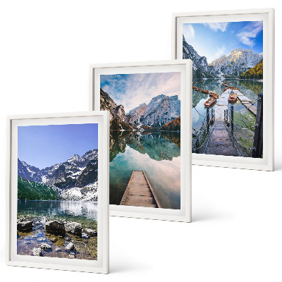 Three-piece wall art piece Mountains, lakes, wooden piers