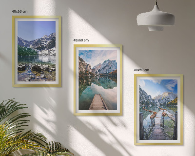 Three-piece wall art piece Mountains, lakes, wooden piers