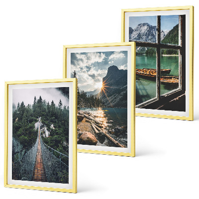 Set of 3 framed wall art pieces Bridge, forest, lake, boats, mountains