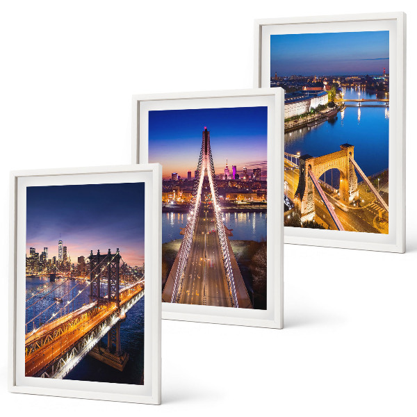 Three-piece wall art piece Cities at night bridges rivers