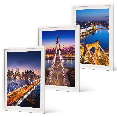 Three-piece wall art piece Cities at night bridges rivers