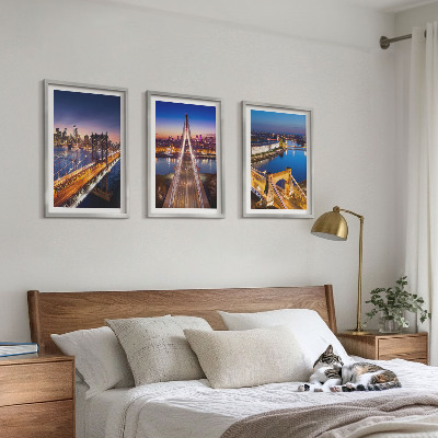 Three-piece wall art piece Cities at night bridges rivers