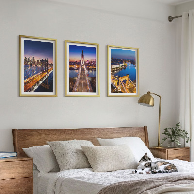 Three-piece wall art piece Cities at night bridges rivers