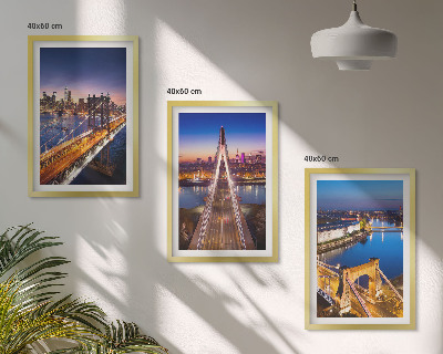 Three-piece wall art piece Cities at night bridges rivers