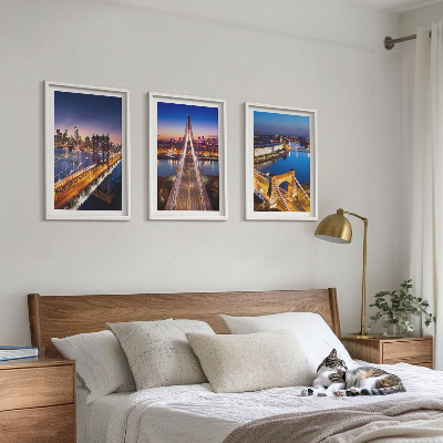 Three-piece wall art piece Cities at night bridges rivers