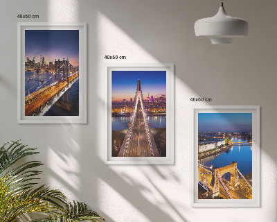 Three-piece wall art piece Cities at night bridges rivers