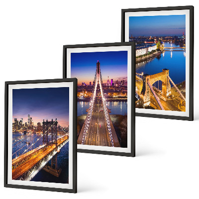 Three-piece wall art piece Cities at night bridges rivers
