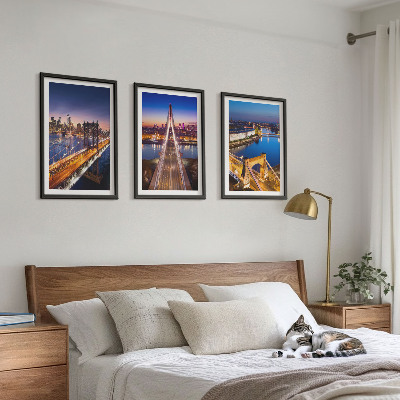 Three-piece wall art piece Cities at night bridges rivers