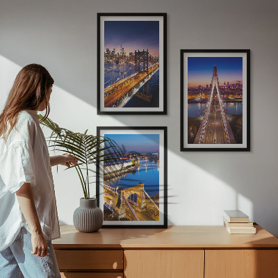 Three-piece wall art piece Cities at night bridges rivers