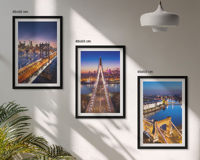 Three-piece wall art piece Cities at night bridges rivers