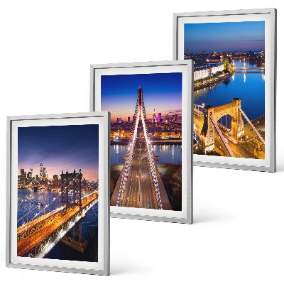 Three-piece wall art piece Cities at night bridges rivers