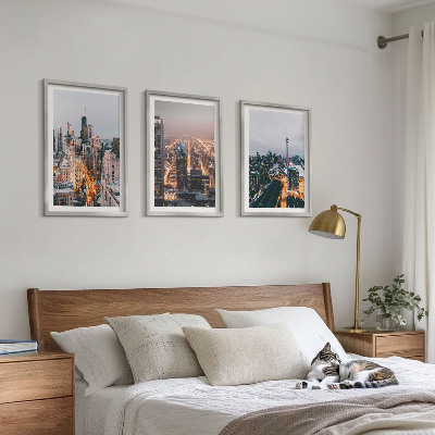 Set of 3 framed wall art pieces Cities at night skyscrapers lights