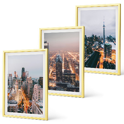Set of 3 framed wall art pieces Cities at night skyscrapers lights