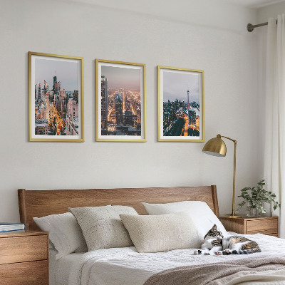 Set of 3 framed wall art pieces Cities at night skyscrapers lights