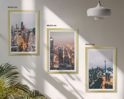 Set of 3 framed wall art pieces Cities at night skyscrapers lights