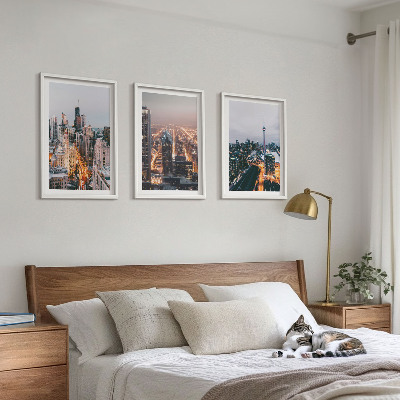 Set of 3 framed wall art pieces Cities at night skyscrapers lights